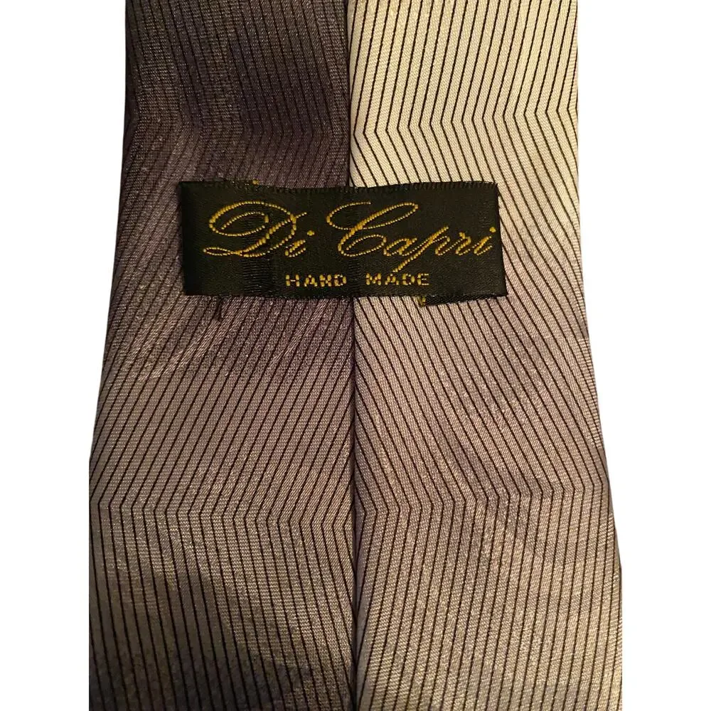 Di Capri Hand Made Tie Gray Black Geometric‎ Striped Necktie